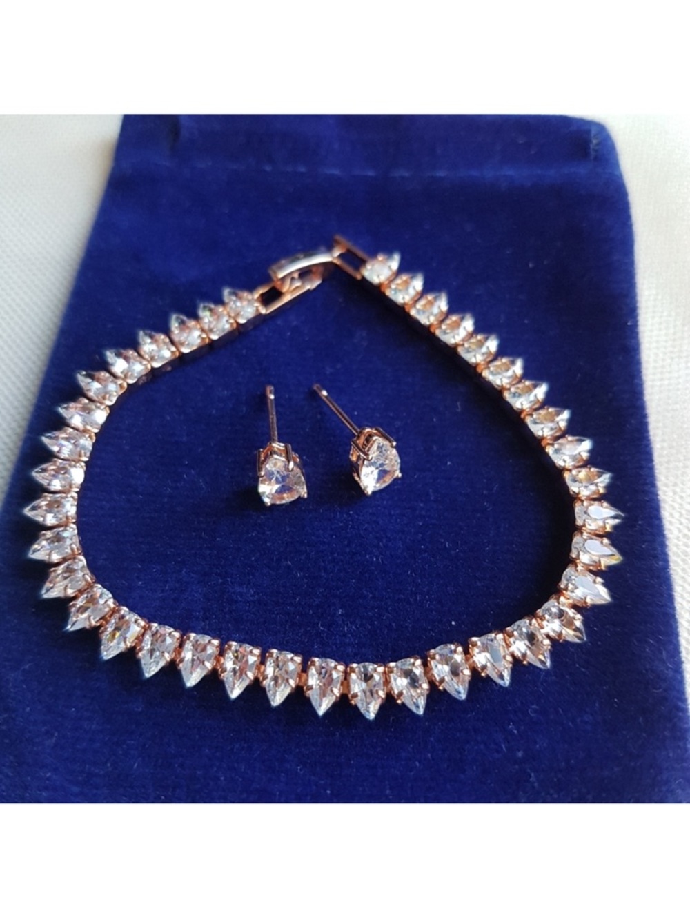 Swarovski Elements Rose Gold Plated Teardrop Tennis Necklace NEW - Picture 15 of 16